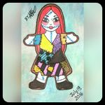 Title: Gingerbread Sally Date: July 19, 2016 #thenightmarebeforechristmas #sally #ragdoll #sallyragdoll #timburton #timburtonfan #katgomezart #flashartflashcards #flashart #stitches #cookies #cookie #gingerbread