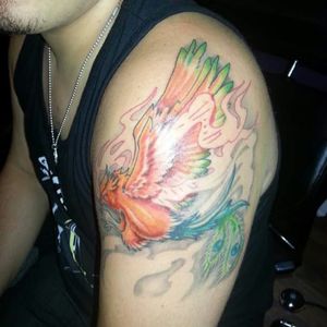 My second tattoo. I decided to be a Phoenix cause at that moment I felt I was reborn again with a new perspective in life. New relationship that lead me marrying the most wonderful lady ever met, completing my bachellor and planing my future to move to the states. Through the process I needed to cut some bad people in my life that never compose nothing in me. I am happy with my little bird on fire. The artist was Hermit in Live Once Ink in Carolina, PR