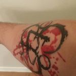 This is my third tattoo. Artist was Hank from Rebel Muse Tattoo in Lewisville, TX. Decided to be the keywork and dragoonfly from my favorite band Coheed and Cambria. I been wanting this for so lo g and one day I just said "lets do it before I regreet it" I still have t regret it and never will be cause I actually love this art on me. So the keywork is actuallybthe official logo of the band and is from the story written by the lead singer Claudio Sanchez in which their songs are based of it. The keywork is are the planests of the universe conectef through energy beans and the dragoonfly is part of a virus in the story.