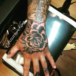 Rose hand tattoo#rose #hand #handtattoo #rosetattoo #blackandgrey #blackandgreytattoo