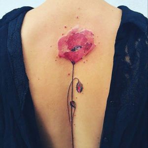 in love..#paparouna #watercolortattoo  #watercolor #aquarela #aquarelltattoo #beautiful #unique #girly #style #pastel #red #flower #backpiece #backtattoo #romantic