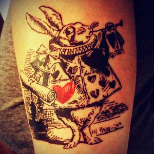 #Alice #ink #heart #black and red  #Alice in wonderland #white rabbit #rabbit #bunny #queen #Aliceinwonderlandtheme #looking glass #forearm #armtattoos  #queenofhearts #aliceandwonderlandtattoos