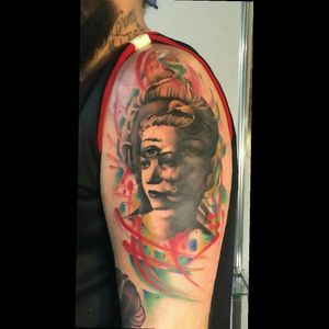 My amazing new tattoo! Art Fusion made by @sergiorodrigues_tattooer brazilian artist, and Hankey Jee from Netherlands!#trippy #artfusion #realism #portrait #colorful #colorida #tattoodostaff #tattooweekSP