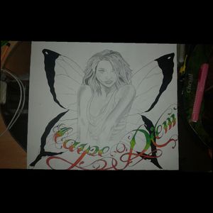 #projet #tattoofriend #draw #Drawing #Woman #butterfly #Girl #Carpe #Diem #color