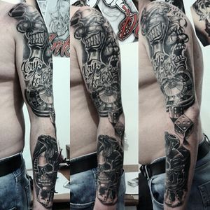 I did 3 Cover-Up's in this arm .. #tattoo #blackandgrey #chicano    #skulltattoo  #smilenowcrylater #tattooroulette  #blackandgreytattoo