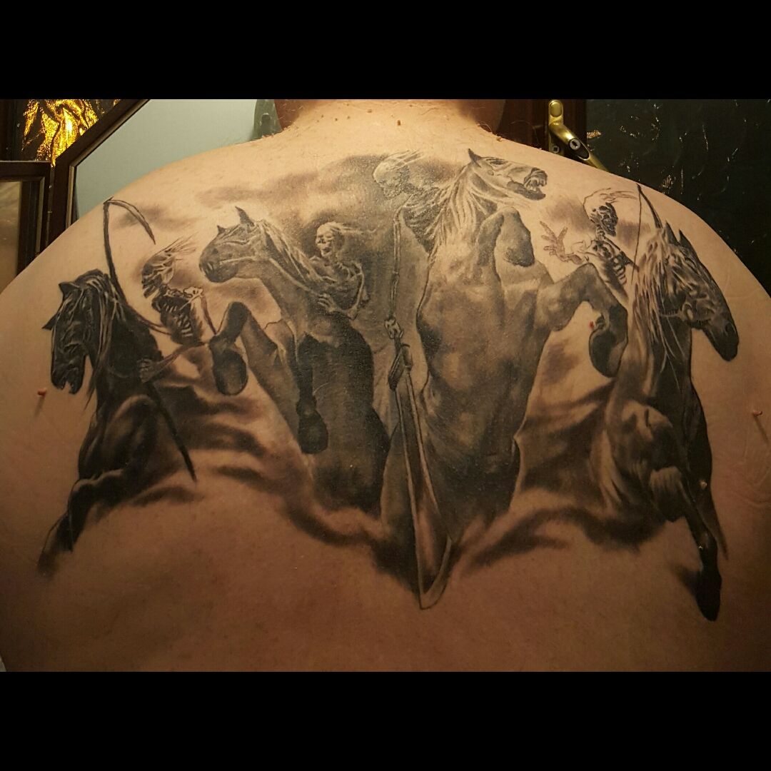 FOUR HORSEMEN OF THE APOCALYPSE FULL SLEEVE TATTOO – Tattooing By