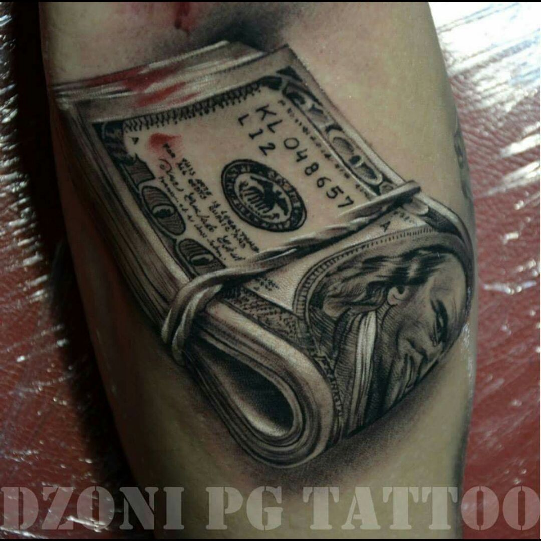 100 Bill Tattoo Dollar bill 100 on instagram  Hand tattoos for guys Money  tattoo Body art tattoos