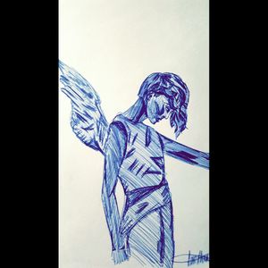When boredom sets in and you have a blue biro and printer paper...#pen #angel #biro #freehanddrawing