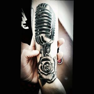 #tattooart #microphone #blackandgreytattoo #nationaltripleblackink #nedzrotary