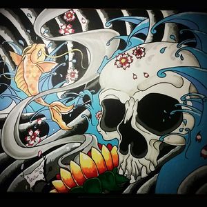 Japanese painting on stretched canvas. By Allen Moller, at www.monsterinktattoo.info
