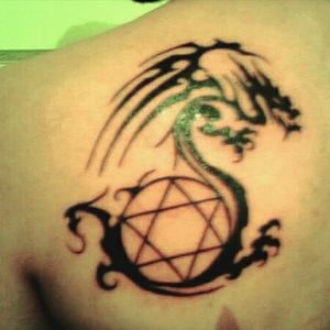 My first tattoo 2007 #dragontattoo #starofdavidtattoo #satarofdavid #firsttattoo #2007 #backtattoo