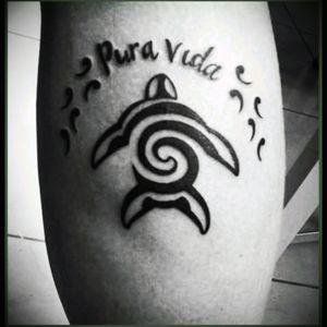 My fifth tattoo. Tortuga and tracks going toward a pura vida! Made by nirvana tatto shop in Samara, Costa Rica by wickedly talented artist Nacho #animal #maori  #calftattoo #PuraVida #CostaRica #seaturtle