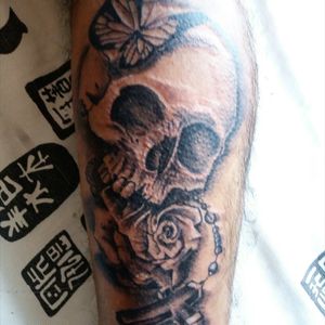 Skull, Flower and Butterfly