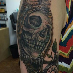 My owl/skull/pocket watch tattoo from November 2015! 💀⌚🐦