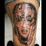 Black and gray .tattoo done by me ...#blackandgrey #womantattoo #tigertattoo #realistictattoos