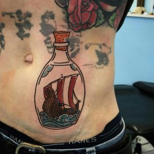 Viking longship in a bottle. I will be getting a pirate ship in a bottle next to it with it leaning against this one.Done by Tracy at Electric Seven Tattoo in Baton Rouge, LA#electricseventattoo #batonrouge #louisiana
