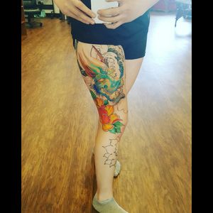 My first tattoo! It's still getting worked on. Go big or go home right? Full leg tattoo in the making :)Tattoo Artist: Kevin Stroud @ Main Street Tattoo