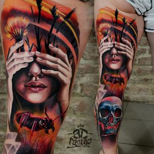 #realistic #surrealism #realism #art #color #colorful #ColorfulTattoos #colorbomb #traditional #neotraditional #scull #roach #finelines #fineline #tattoo #sleeve #flower #flowers