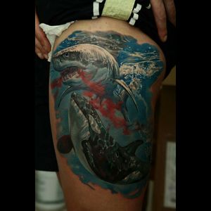 #animal #animaltattoos #whale #whaletattoo #killerwhale #sharktattoo #shark #colorful #colour #watercolor #tattoo #photorealistic #photorealism #realistic #sealife  #seatattoo