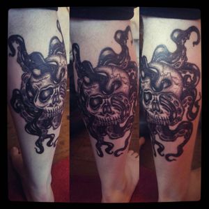 #octopus #octopustattoo #skull #skulltatoo I did on the back of a friends leg about a year ago