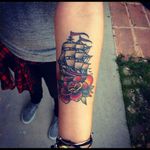 Tattoo I already own!!💙 It was my first one!! #Throwback #firsttattooIhad #ship #Rose #sunset #AmericanTraditional #bold