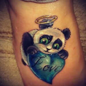 Memorial tattoo for my grandma #panda #memorial #grandma #angel #foot #colortattoo