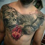 #blackandgrey #tattoo #scull #tattoos #tree #nature #heart #chestpiece #realistic #black #inked #art #tattooartist #dark
