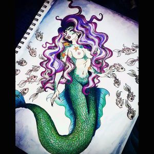 I know this isn't a tattoo but I would love to have it as one!! In dedication for my daughter who everyone calls a mermaid because she loves the water! Also instead of fish I'd like it to be surrounded by jasmine flowers because my daughter's name is Jasmin ❤ it would be a dream to get this on the right side of my rib cage 💕 #megandreamtattoo