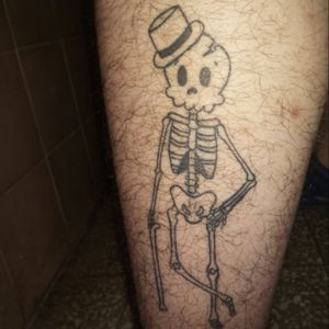 My first tattoo, a cartoonish skelleton #skeleton #cartoon #skull #happyskeleton