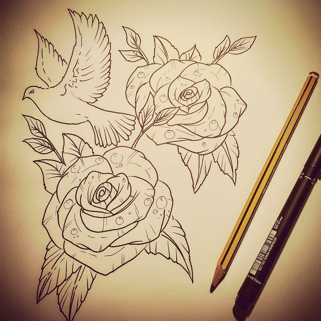 Dove And Rose Tattoo Drawings