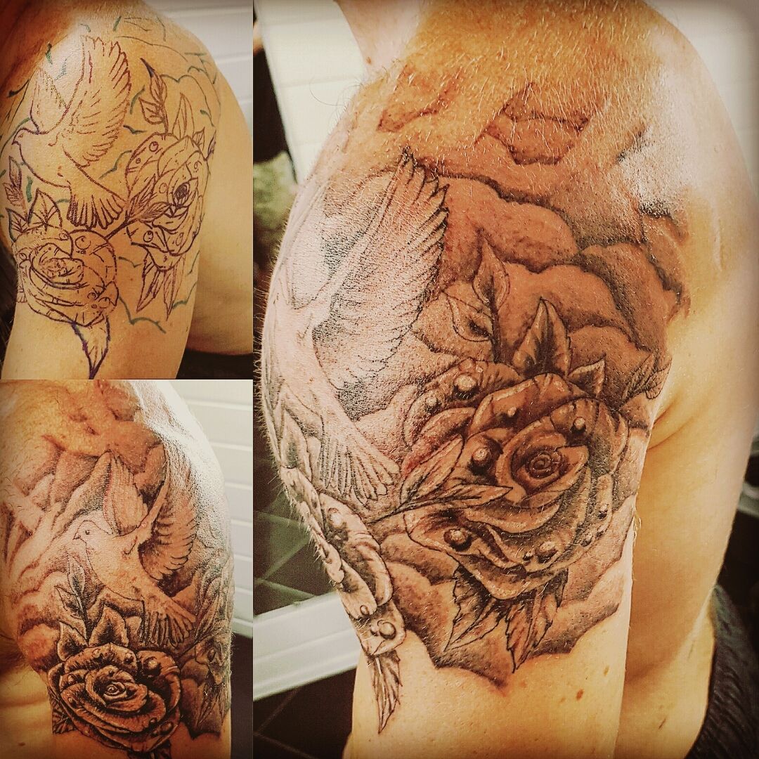 half sleeve tattoos clouds and roses