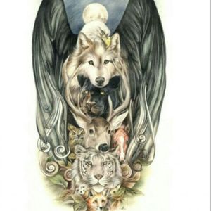 #megandreamtattoo #tottem along this idea, different animals and wings, more realistic.