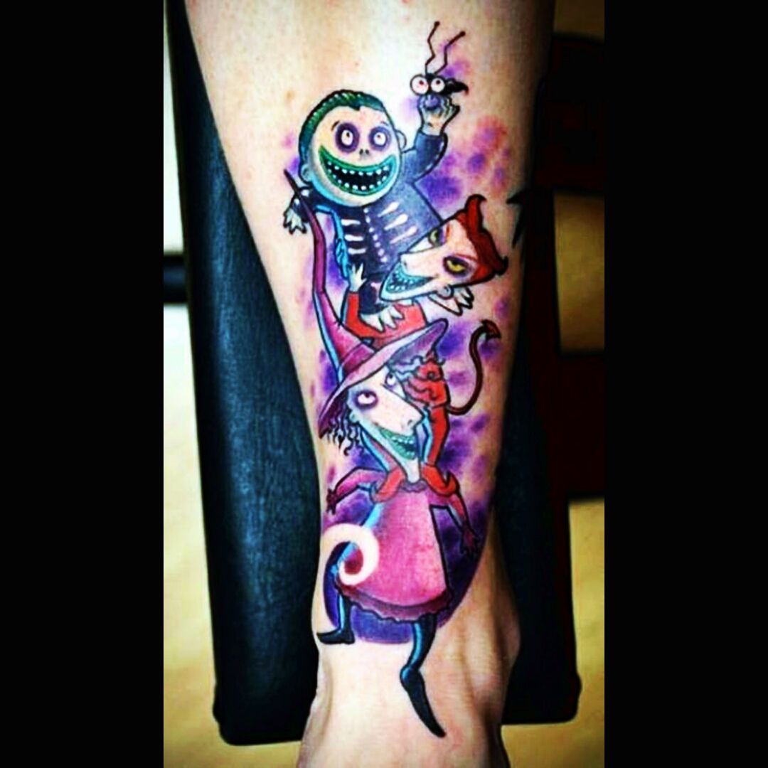Lock Shock Barrel and Oogie Boogie done by Aaron Strange at The Lucky  Cat Tattoo Studio East Bridgewater Massachusetts  rtattoos