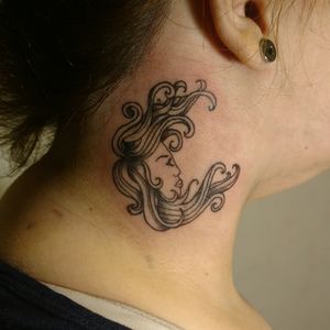 My first neck, designed exclusively for my lovely client!! #blackwork #necktattoo #linework