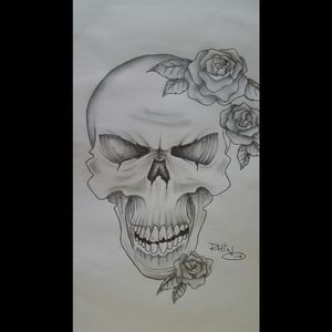 #skull #drawing #roses
