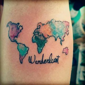 #map #world #trip #traveling #watercolortattoo #watercolor #planets #cute #smalltattoo