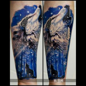 #color #watercolor #nature #wolf #wolftattoo #animal #roar #tattoo #Tattoodo #dreamtattoo #sky #colorrealism #colorful