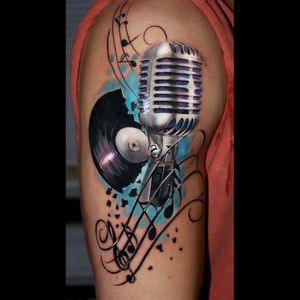 #tattoo #dreamtattoo #Tattoodo #microphone #record #music #musical #musictattoo #ink #color