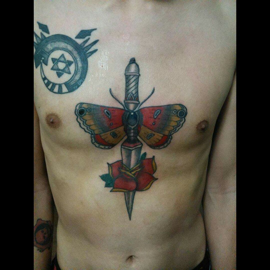 bek  on Instagram Butterfly and dagger from my flash Thanks Xulin   torontotattooartist tattoos nature blackworkers naturetattoo floral  toronto