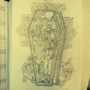 My leg tattoo on paper will add the tattoo up date soon#oldschool #skull #coffin #dayofthedead