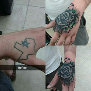Thank you for looking!! #handtattoo #rosetattoo #rosario #CoverUpTattoos