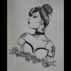 #drawing#tattoo#girl#roses#blackandwhite#art#loveart#mywork