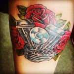 Compliments of Silverline tattoo #scarcoverup #engine #roses #skulls #motorcycle
