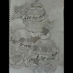 This is a piece i drew for myself, would fill my left thigh, i love skulls and i love "see no evil, hear no evil, speak no evil" shame i didn't draw the roses to well :( #skulltattoo #thighpiece #quote #seenoevilhearnoevilspeaknoevil #design this is my #megandreamtattoo  <3