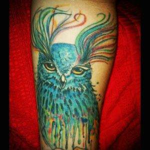 #watercolortattoo #watercolor #owl #owltattoo #colortattoo #forearm #chickswithink #inkedgirl #inkedchicks #birds #SkinFunk
