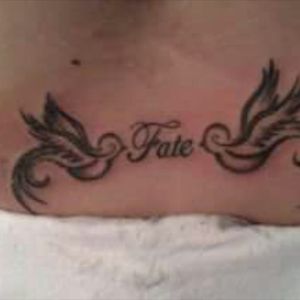 My last name is McFate, this name is something I am very proud of and never wanted to loose. Their being no boys in my bloodline the last name dies with my sister aunt and I. We wanted to make sure we never forgot our roots so we all 3 got this same tattoo. If you look at the tail feathers on the bird on the left they curve to make an MC