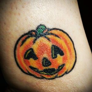 First tattoo about 2 years old #tulsatattooco #pumpkin #halloween #halloweentattoo #jackolantern