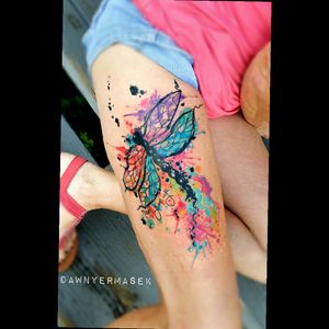 #watercolortattoos #dragonfly #TheOldCrowTattooParlor #cutetattoo #mypassion #starbritecolors #eternalink #phucstyxtattoosupply #lovethistattoo #prettyink #prettyinink #femaletattooartist #ladytattooer #girlswithink #freereign