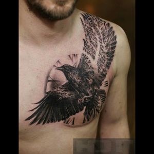 #chestpiece #raven #fineline #linework #clock #clockwork #blackandgrey #blackwork #tattoo #tattoos #inked #SacredArt #art #Tattoodo