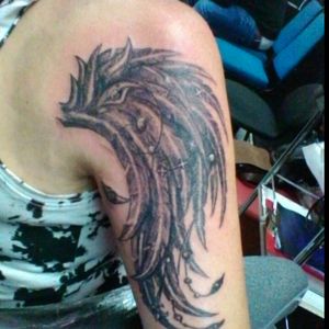 Wings at tricep area. Done by Bunny Inked.#bunnyinked #wingstattoo #feathers